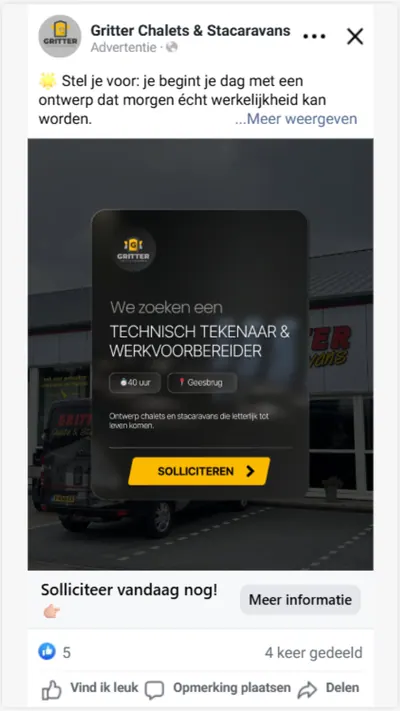 Meta-advertentie voor de vacature Technisch tekenaar / werkvoorbereider